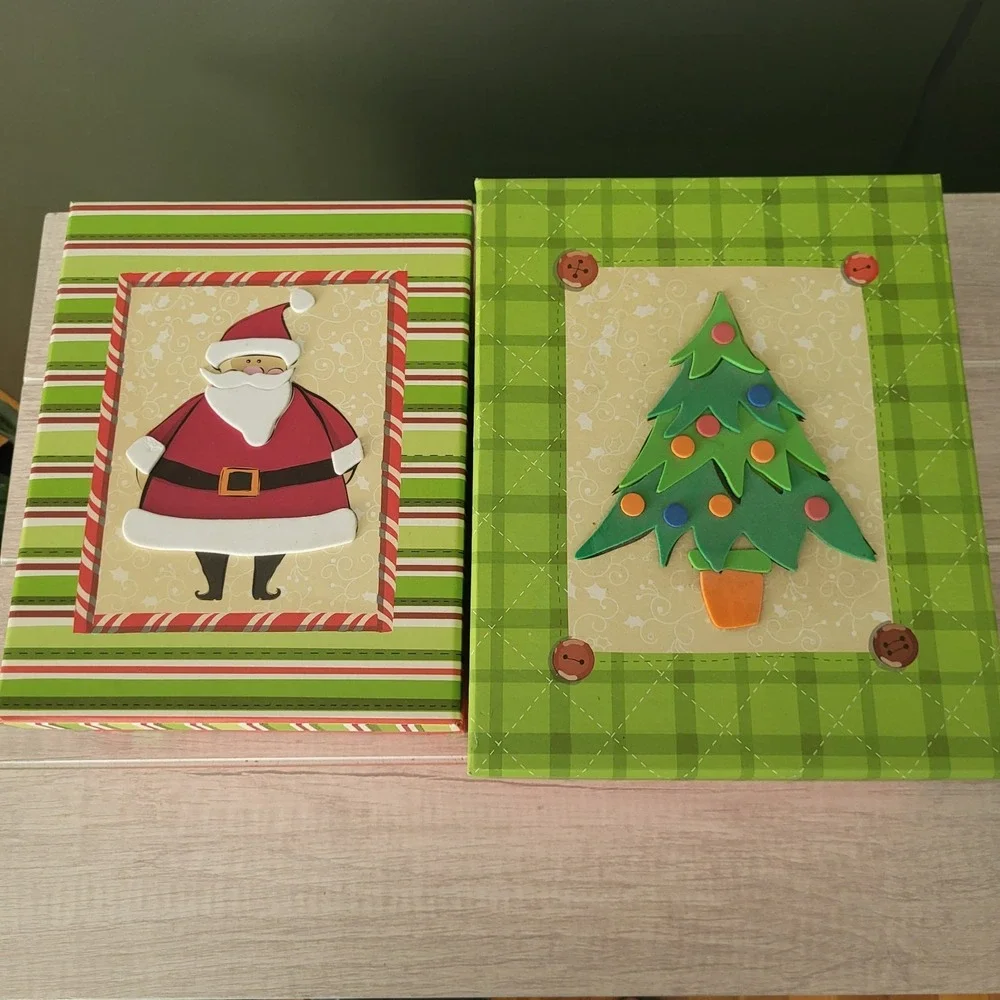 2 Christmas Gift Giving Decorative 3D Boxes Sturdy Holidays